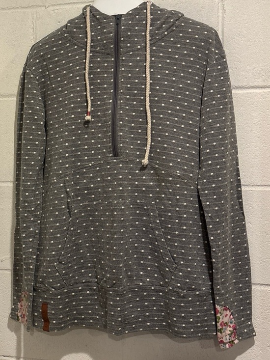 AMPERSAND AVE Tops - Ampersand Avenue gray polka dot doubleHood 1/4 zip floral cuffs hoodie size M
